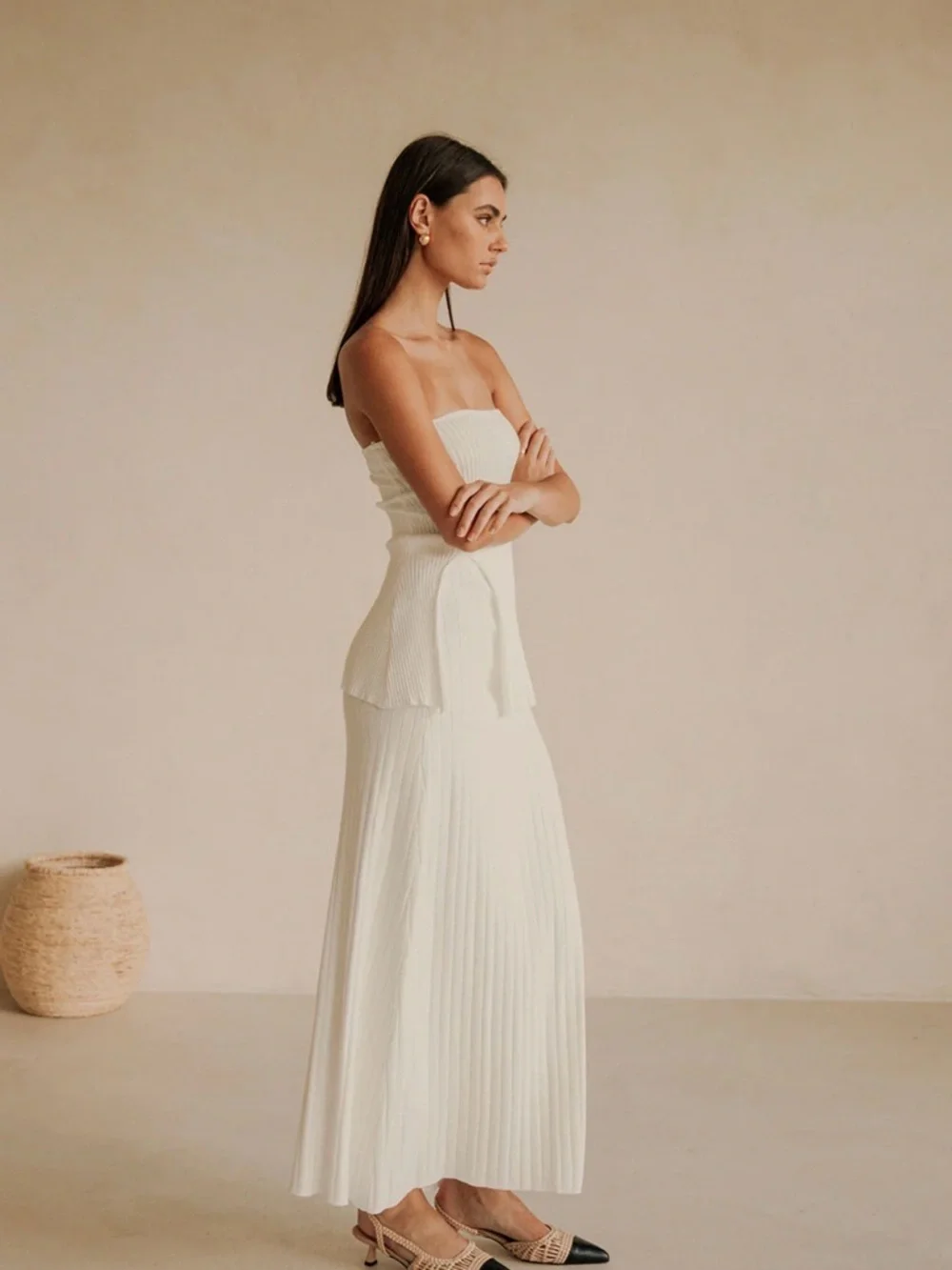 SABO Saria Skirt and Top Set Cream Column Maxi Bachelorette Bride - Picture 4 of 5